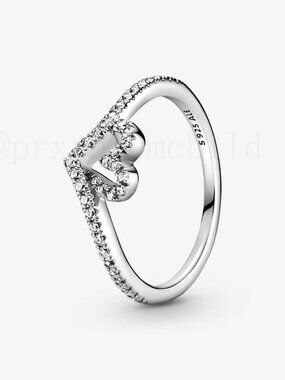 Pandora Sparkling Wishbone Heart Ring